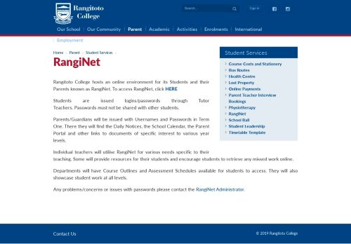 Rangitoto College Parent Portal